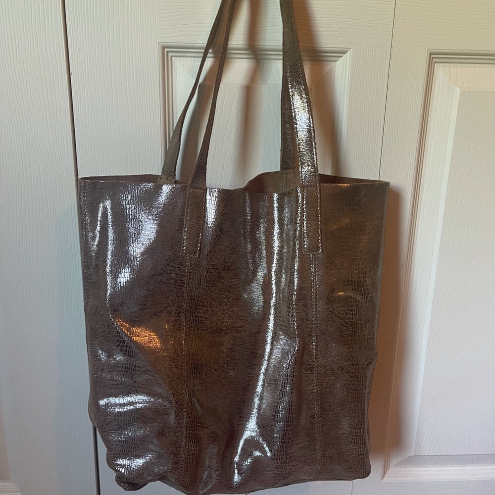 Anthropologie metallic leather tote bag